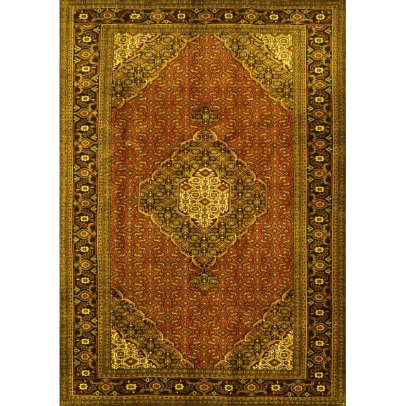 Ahgly Company Machine Washable Indoor Rectangle Medallion Yellow Traditional Area Rugs, 2' x 3'
