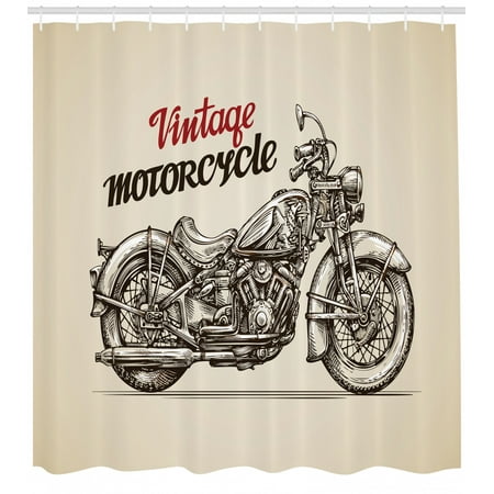 Motorcycle Shower Curtain Hand Drawn Chopper Style Bike With