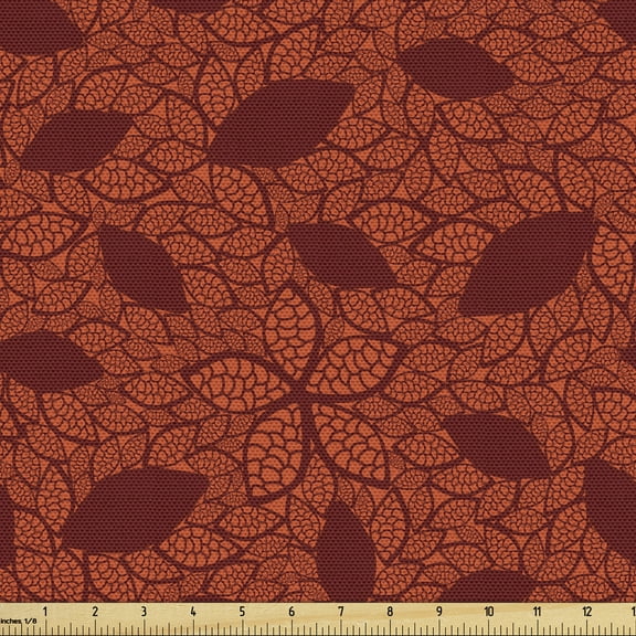 Ambesonne Burnt Orange Fabric by the Yard Upholstery, Leafage and Petals, 1 Yard, Burnt Orange Burgundy