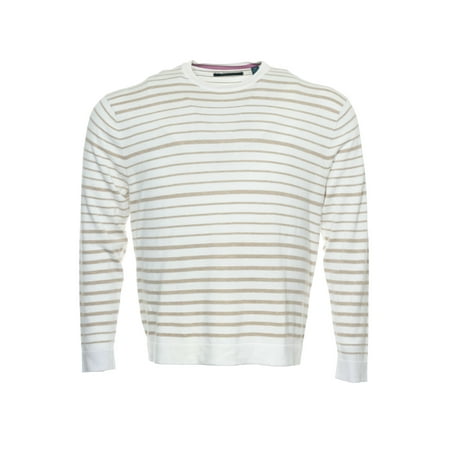 Perry Ellis Striped Crew Neck Sweater (XLarge, Camel)