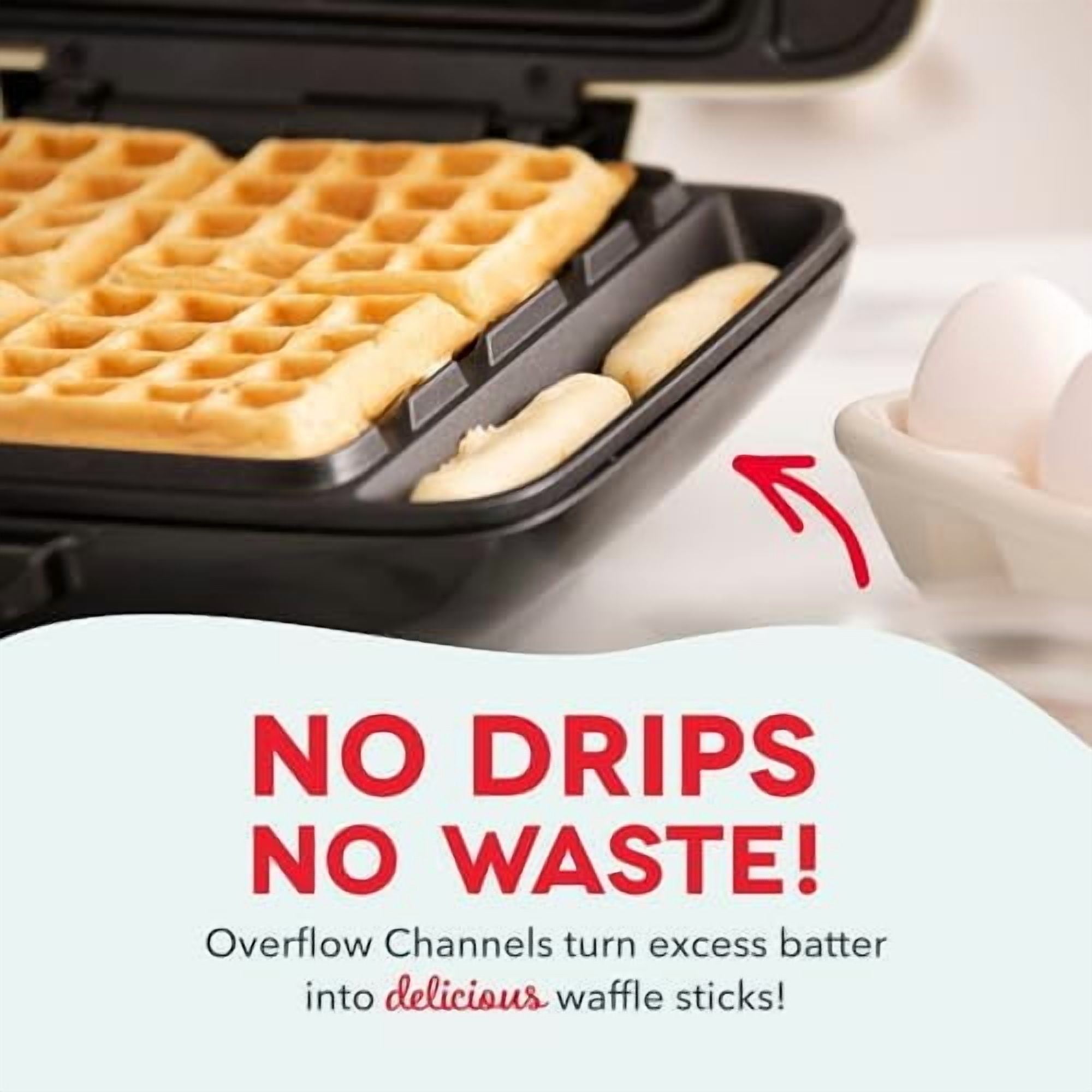 No-Drip Waffle Maker: Waffle Iron 1200W + Waffle Maker Machine For Waffles, Hash Browns, or Any Breakfast, Lunch, & Snacks with Easy Clean, Non-Stick + Mess Free Sides - Aqua