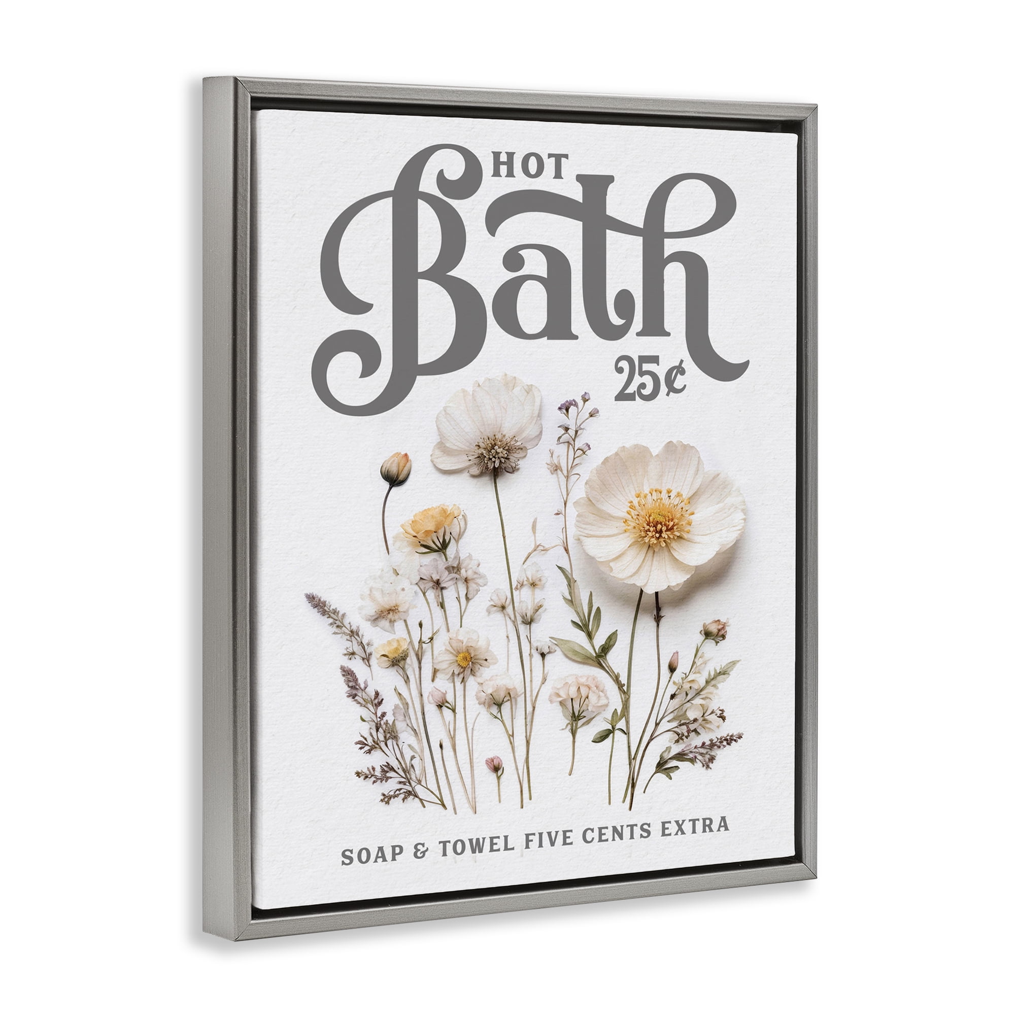Pressed Flowers Hot Bath Gray Framed Floater Canvas Wall Art, design by Lettered and Lined