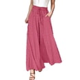 thumbnail image 2 of YOIAVAIOY Womens Boho Flowy Pants Polka Dot 2026 Spring Summer Wide Leg Pants Culottes Elastic Waist Linen Palazzo Pants Red L, 2 of 7
