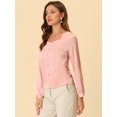 thumbnail image 3 of INSPIRE CHIC Blusa elegante de satén con cuello en forma de corazón y manga larga para mujer Rosa S, 3 of 5