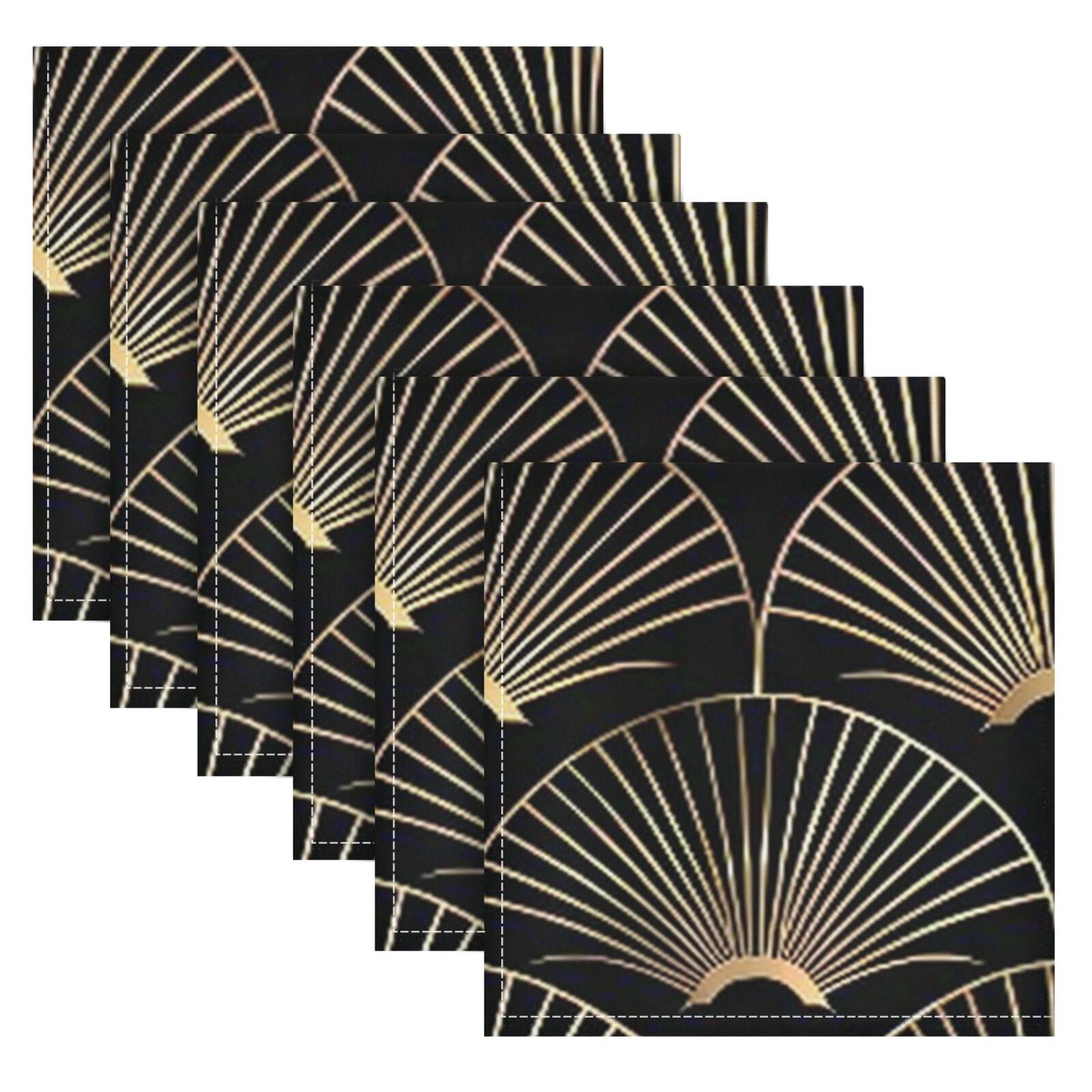 JSTEL Japanese Golden Fan Cloth Napkins Set of 6, 20x20 Inch Washable and Reusable Napkin for Decoupage Dinner Party Everyday Use