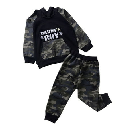 

Baby Boy Camouflage Clothes Letter Printed Long Sleeve Hoodie Tops Sweatsuit and Pants Outfit Set