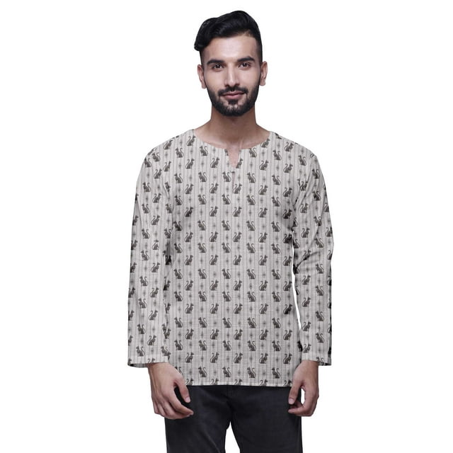 Atasi Kurta Courte Traditionnelle pour Hommes Col Trou de Serrure Décontractée en Coton
