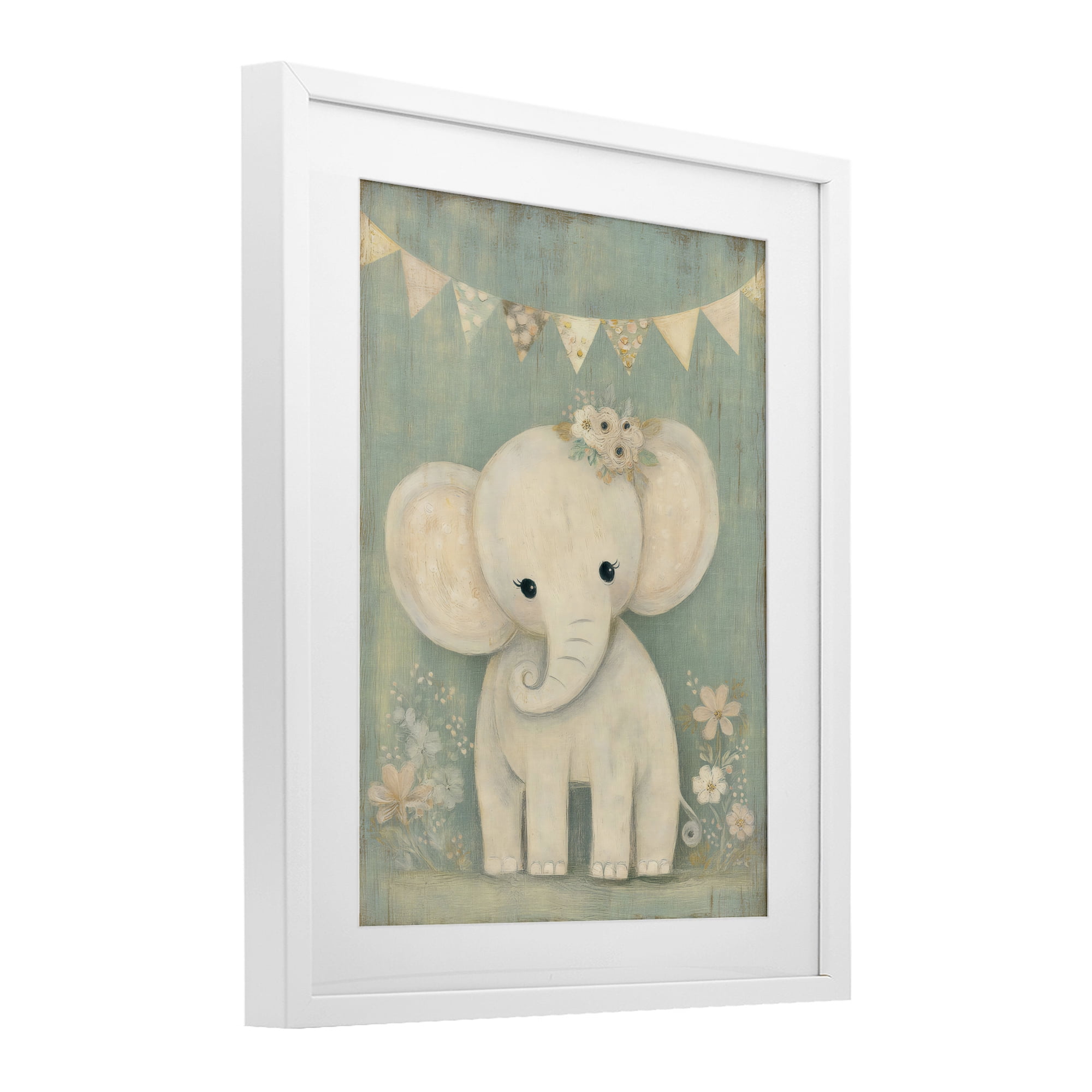 Stupell Industries Elephant with Overhead Banner White Framed Print Under Glass, design by Ink Drop Loft