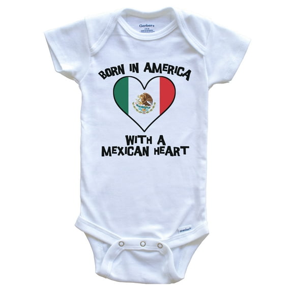 Born In America With A Mexican Heart Baby Bodysuit Mexico Flag Baby Bodysuit, 0-3 Months White