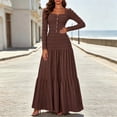 thumbnail image 2 of Ygbgbb Women Square Neck Tiered Maxi Dress, Long Sleeve Textured Fabric Fitted Bodice Ruffle Tier Skirt Dress for Party and Dating Brown S, 2 of 9