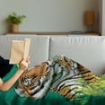 thumbnail image 3 of Safari Soft Flannel Fleece Throw Blanket, Tiger Family in the Jungle Full Moonlight Night Grass Abstract, Cozy Plush for Indoor and Outdoor Use, 50" x 60", Jade Green Pale Green, by Ambesonne, 3 of 5