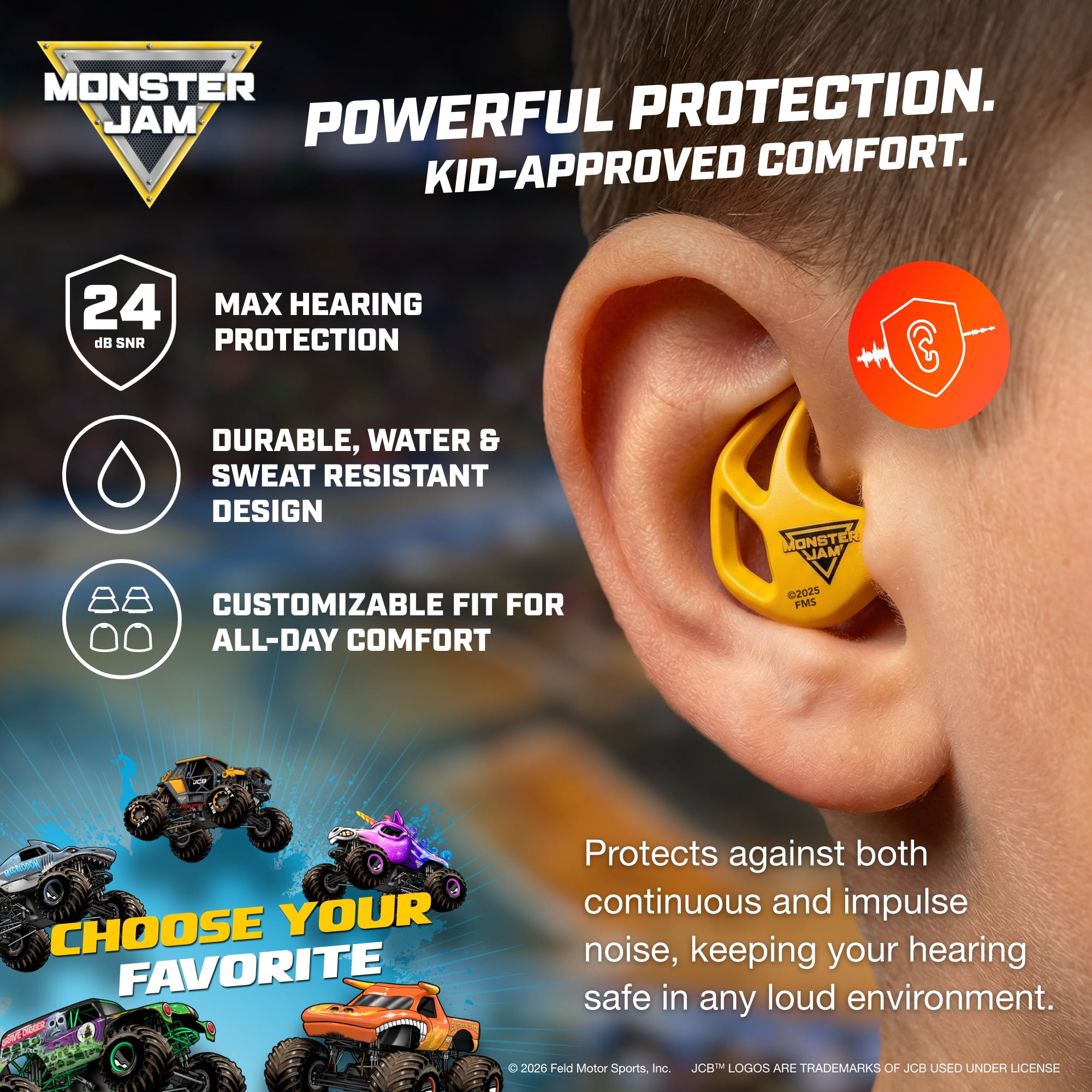 Axil Monster Jam X20 Grave Digger Kids Hearing Protection with Carrying Case