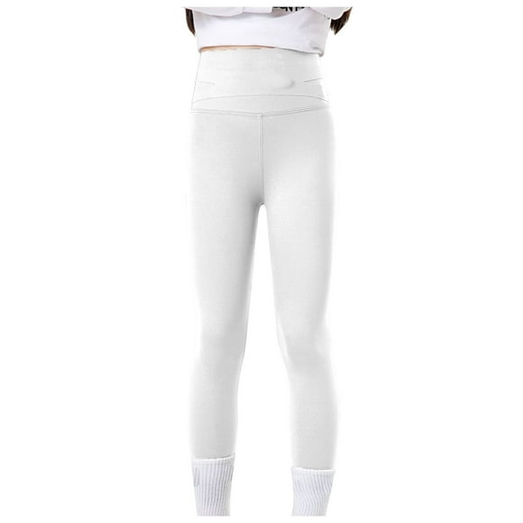 YOUSNH Printemps/été Enfants Pantalon Legging Uni Taille Haute Coupe Ajustée Pantalon de Yoga Vêtement d'Extérieur Pantalon Fille Blanc 3-4 Ans