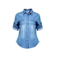 thumbnail image 2 of Fashion Womens Long Sleeve Denim Blouse Office lady T Shirt Lapel Slim Tops, 2 of 4