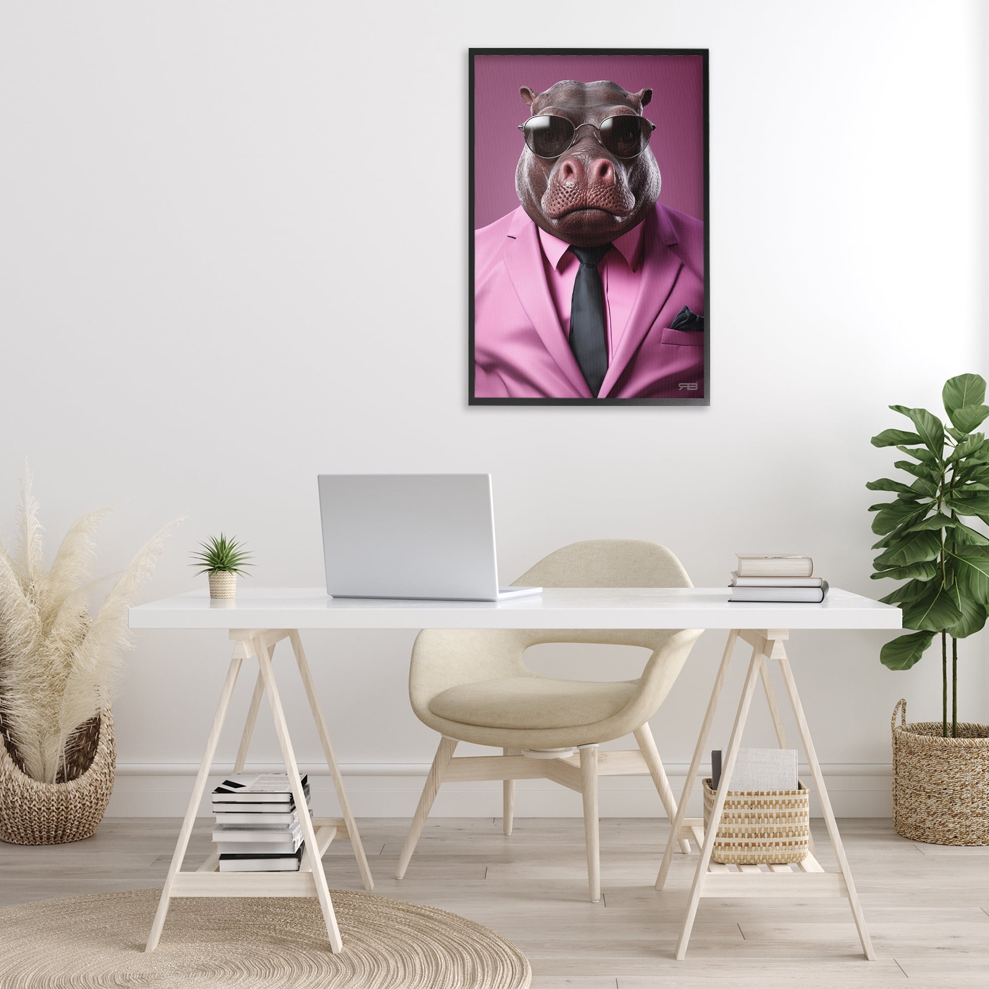 Stupell Industries Strong Hippo Purple Suit Animals & Insects Painting Black Framed Art Print Wall Art, 20 x 30