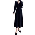 thumbnail image 3 of Jumpingount Vestido Midi de punto de manga larga con cuello en V, suéter de Color sólido de cintura alta, fiesta de vacaciones, ropa de invierno y otoño, Vestidos Negro S Jumpingount AP008203-03, 3 of 6