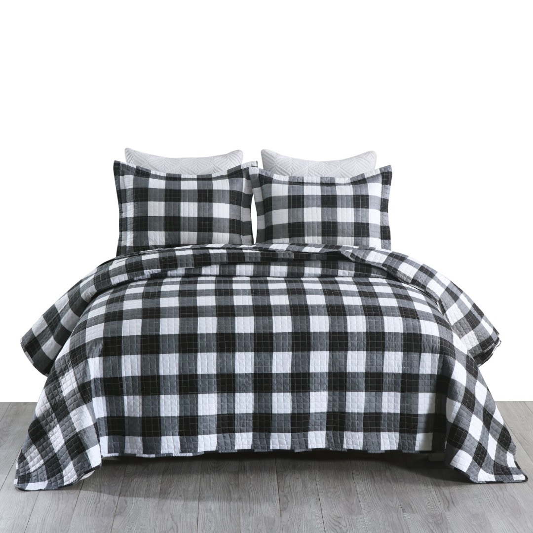 MarCielo  3Pcs Buffalo Plaid Check Quilt Bedspread Set B020 King