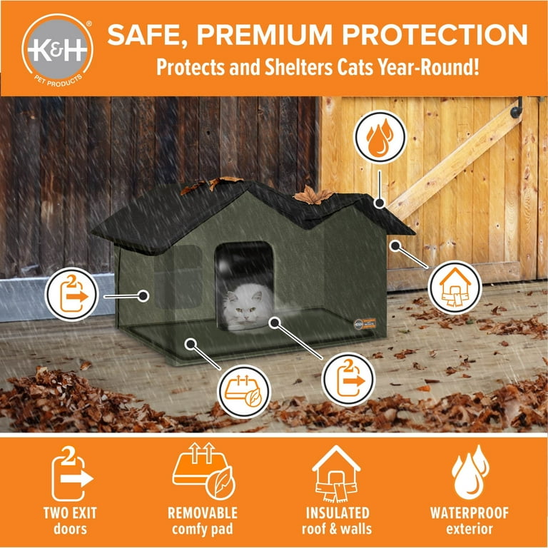 K&H Pet Products Outdoor Kitty House Extra-Wide Unheated, Olive