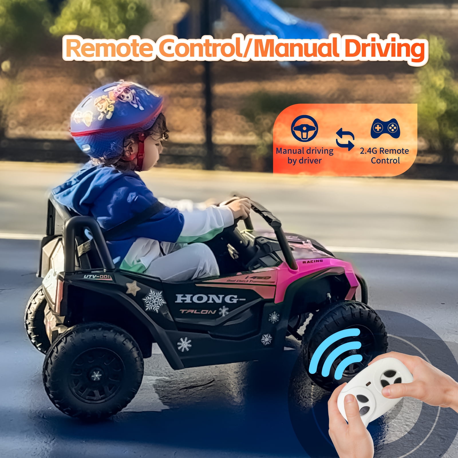 HEIMILI 12V Kids Ride On UTV,Ride on Car Toy w/Remote Control,Electric Off-Road UTV Truck,Remote w/ LED Lights MP&Music Bluetooth USB for Kids,Boys and Girls Aged 3-6 Years (Pink)