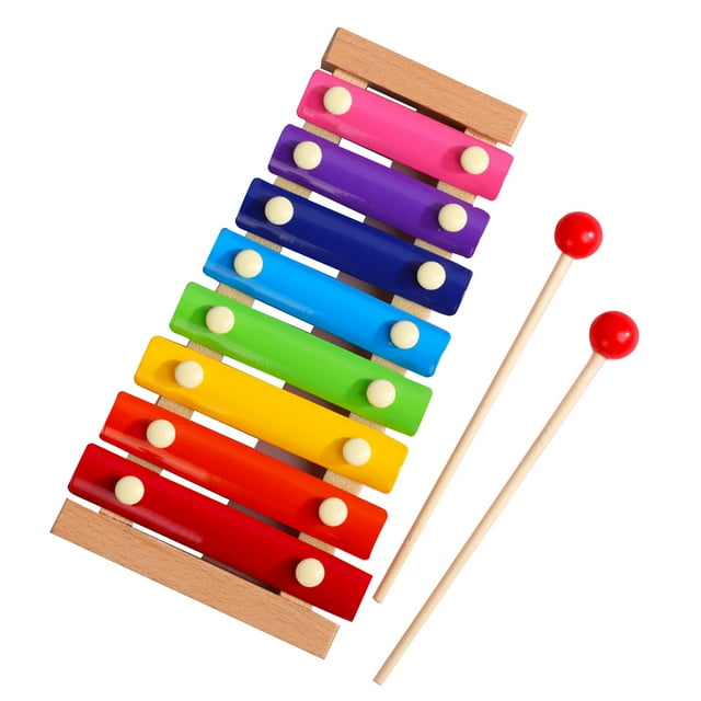Xilófono para niños, 8 tonos, barras coloridas, madera, Glockenspiel profesional con 2 mazos, madera de pino