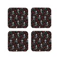 thumbnail image 2 of Disketp Skeleton With Roses Funny Coasters,4 Pcs Leather Coasters With Holder, Perfect Housewarming Hostess Gifts,Protect Furniture From Water Marks Scratch And Damage, 2 of 9