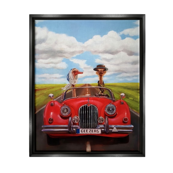 Stupell Industries Ostrich Couple Geezers Convertible Painting Jet Black Floating Framed Canvas Print Wall Art, Design by Lucia Heffernan