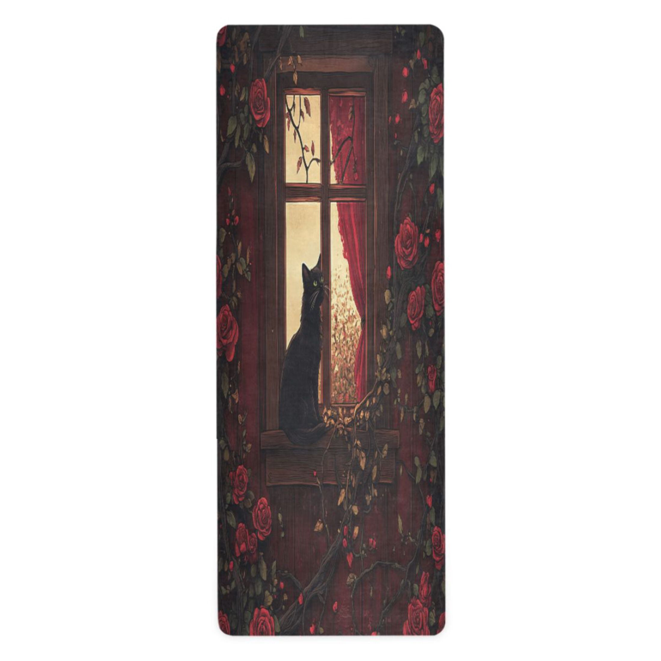 BZSMCE Yoga Mat Women Cat Gazing at Roses Fitness Mat