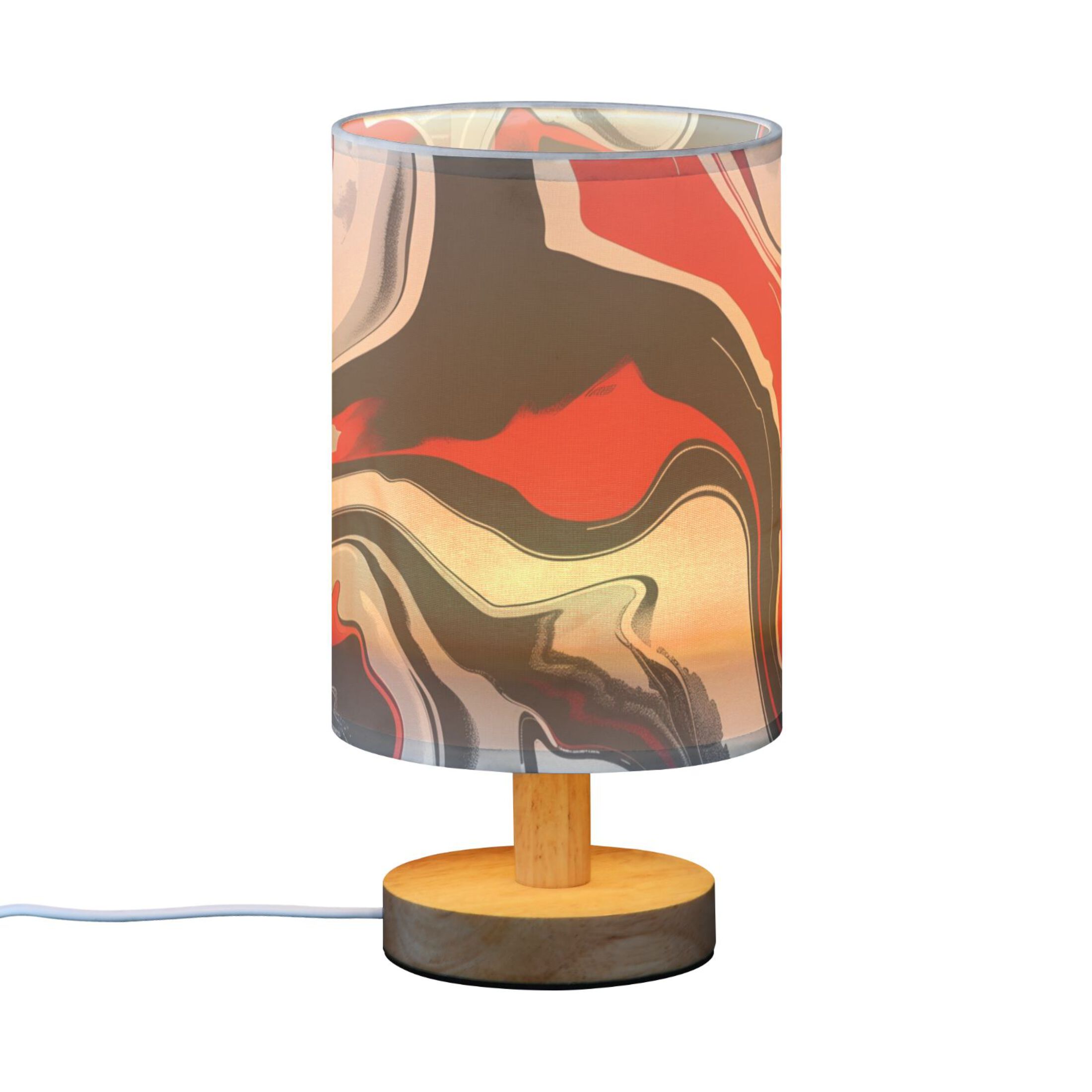 Red Black Liquid Marble Bedside Desk Lamp LED Table Nightstand Lamps Warm Light Fabric Lampshade for Home Bedroom Office Living Room Decor