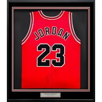 Chicago Bulls Michael Jordan Autographed Framed Red Auth Jersey Vintage Signature PSA/DNA & Beckett BAS #AE07407
