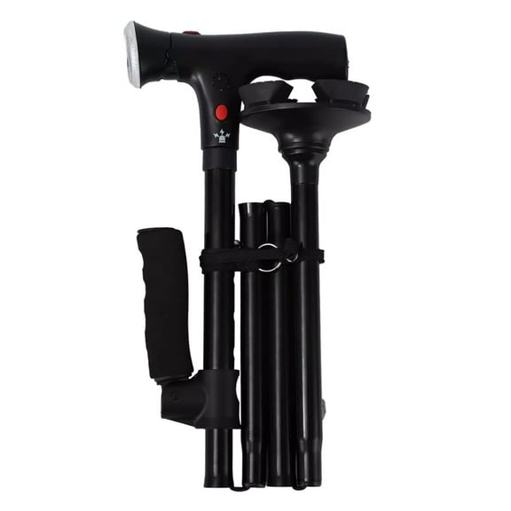 Walking Cane Adjustable Height 34.5-38.5in LED Light Side Handle Alarm Foldable Lightweight Sturdy 250lb Black TAPDRA Store