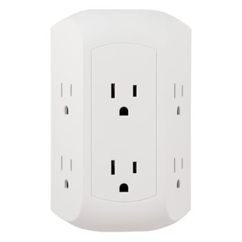 General Electric GE Pro Side-Access 6 Outlet Surge Protector, White Wall Tap Adapter
