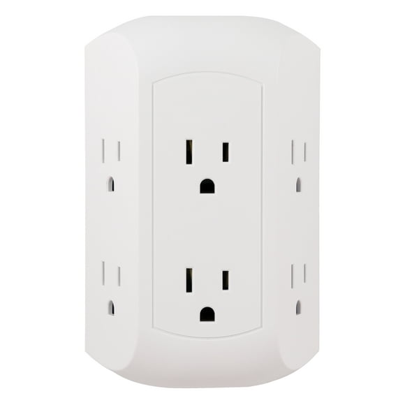 GE Pro Side-Access 6 Outlet Surge Protector, White Wall Tap Adapter, 15A, 43648