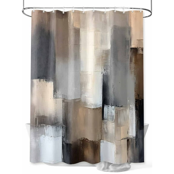 Fsddascl Grey Brown Abstract Shower Curtain Set - Extra Long 72" x 96" Washable Bathtub Curtain with 12 Hooks, Oil Painting Color Blocks Waterproof Fabric Stall Shower Curtains for Bathroom/Bathtub
