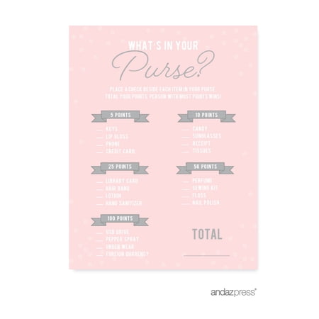 What s In Your Purse? Pink Blush and Gray Pop Fizz Clink Wedding Bridal Shower Game Cards  20-Pack price history on PriceWatchPro