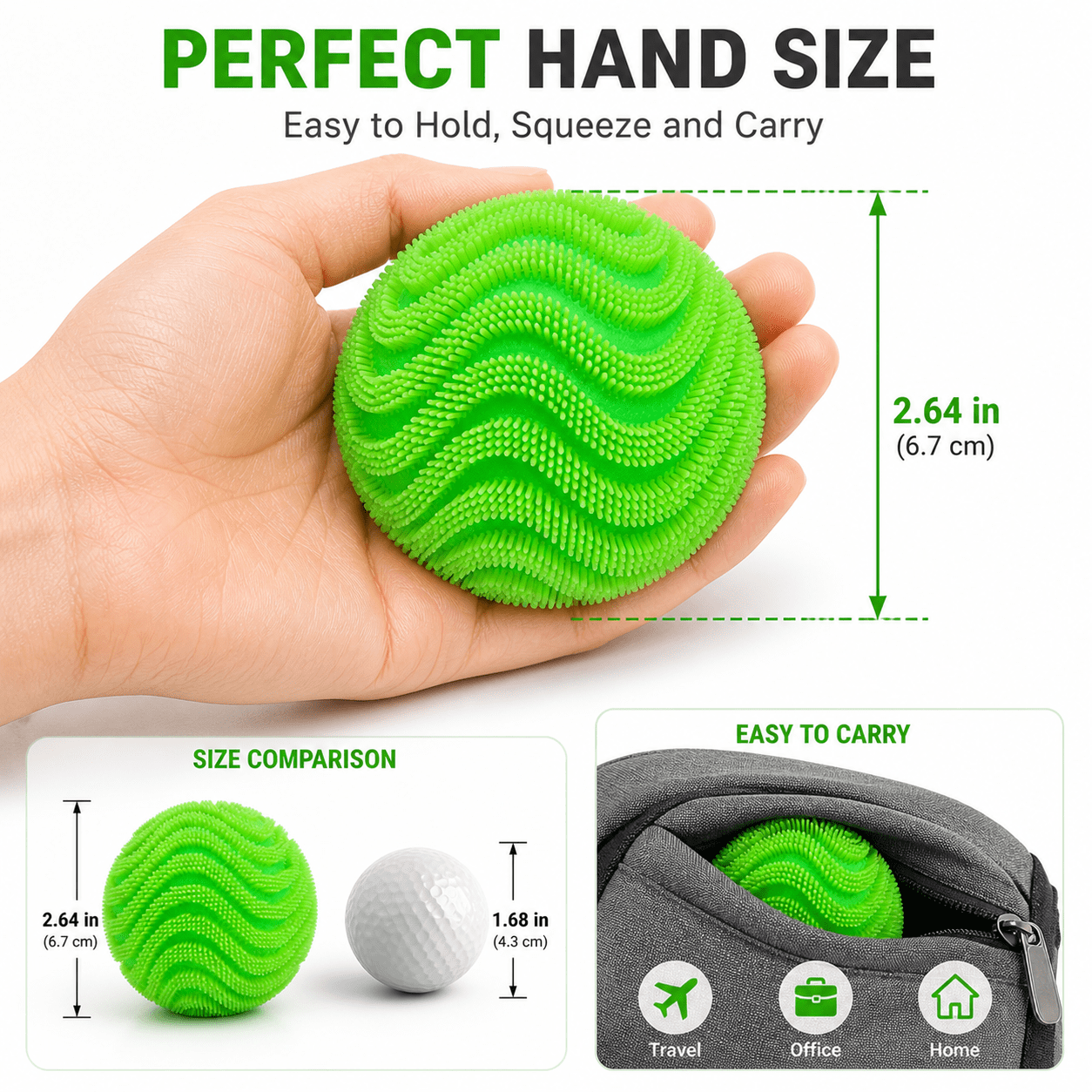 Silicone Stress Ball, Textured Squeeze Ball, Soft Elastic Hand Grip Ball for Desk, Office, Home, Travel and Everyday Focus