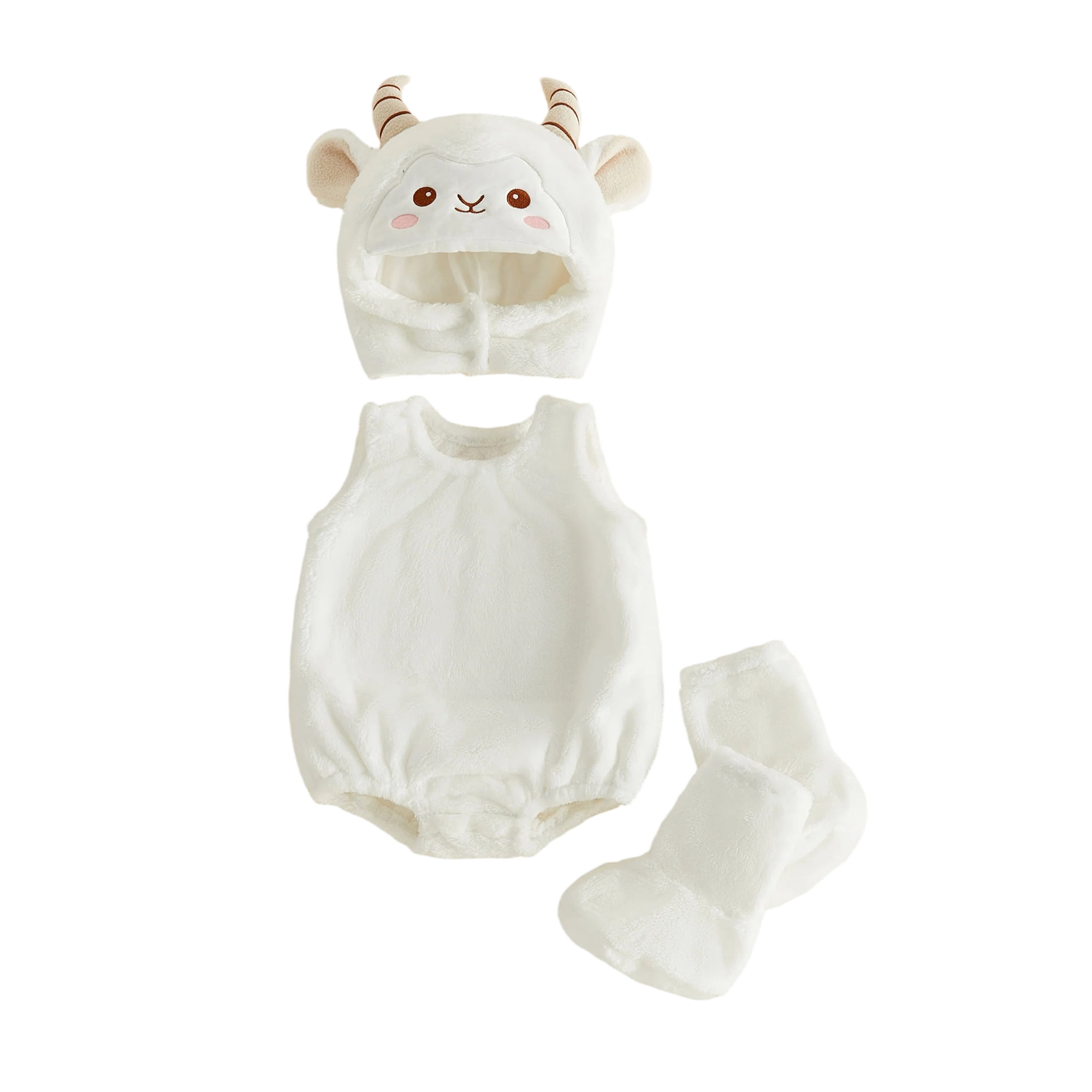 RUINIXCW Newborn Baby Boy Girl Halloween Lamb Costume Kids Infant Fall Winter Sheep Cosplay Outfit Warm Fleece Sleeveless Hooded Romper Stocking Set