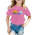 thumbnail image 1 of AQUARIVE T-Shirts pour Filles Enfants Mignons Manches Courtes Col Rond avec Mot Imprimé Été T-Shirts Décontractés Rose 6-7 T, 1 of 4