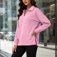 thumbnail image 4 of Dolkfu Long Sleeve Tops for Women Trendy Retro Pink V-Neck Sweatshirt Modern Relaxed Fit Solid Romance Sweatshirts & Hoodies Pink,XXL, 4 of 7