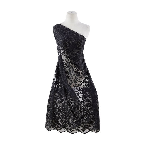 Zelouf Embroidery On Tulle Scallop Cut  , Sewing, DIY, Crafts Fabric by the Yard, Black, 3 Yard