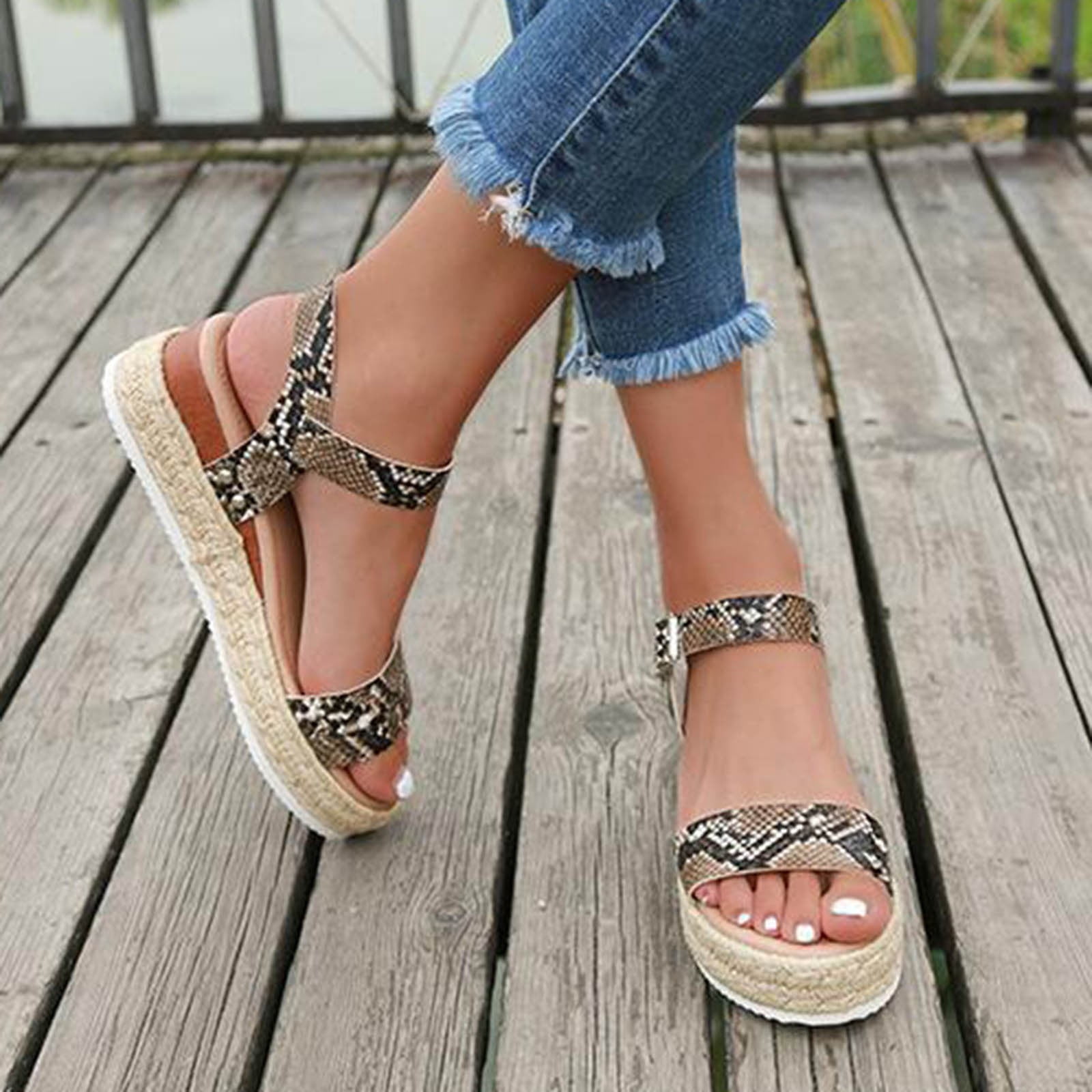 Women s Sandals Female Sandal Adult Womens Shoes Womens Dress Sandals Size 6 1 2 New Summer Sandals Pattern Wedge Heels Thick Soled Platform Flat Clear Sandals for Women Coffee 9 Walmart
