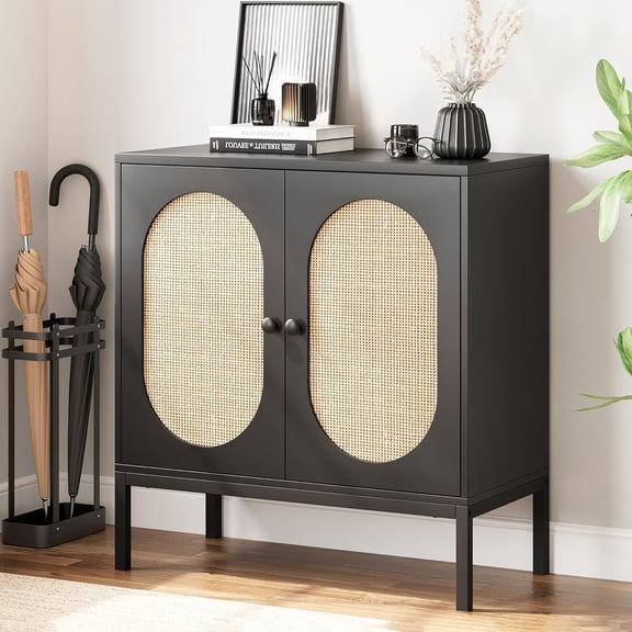 M optimized 31.5"x15.7"x32.6" Sideboard Buffet Cabinet Rattan Storage Cabinet, Wood Accent Cabinet with Door and Shelf, Console Cabinet with Storage, for Hallway Entryway Living Room