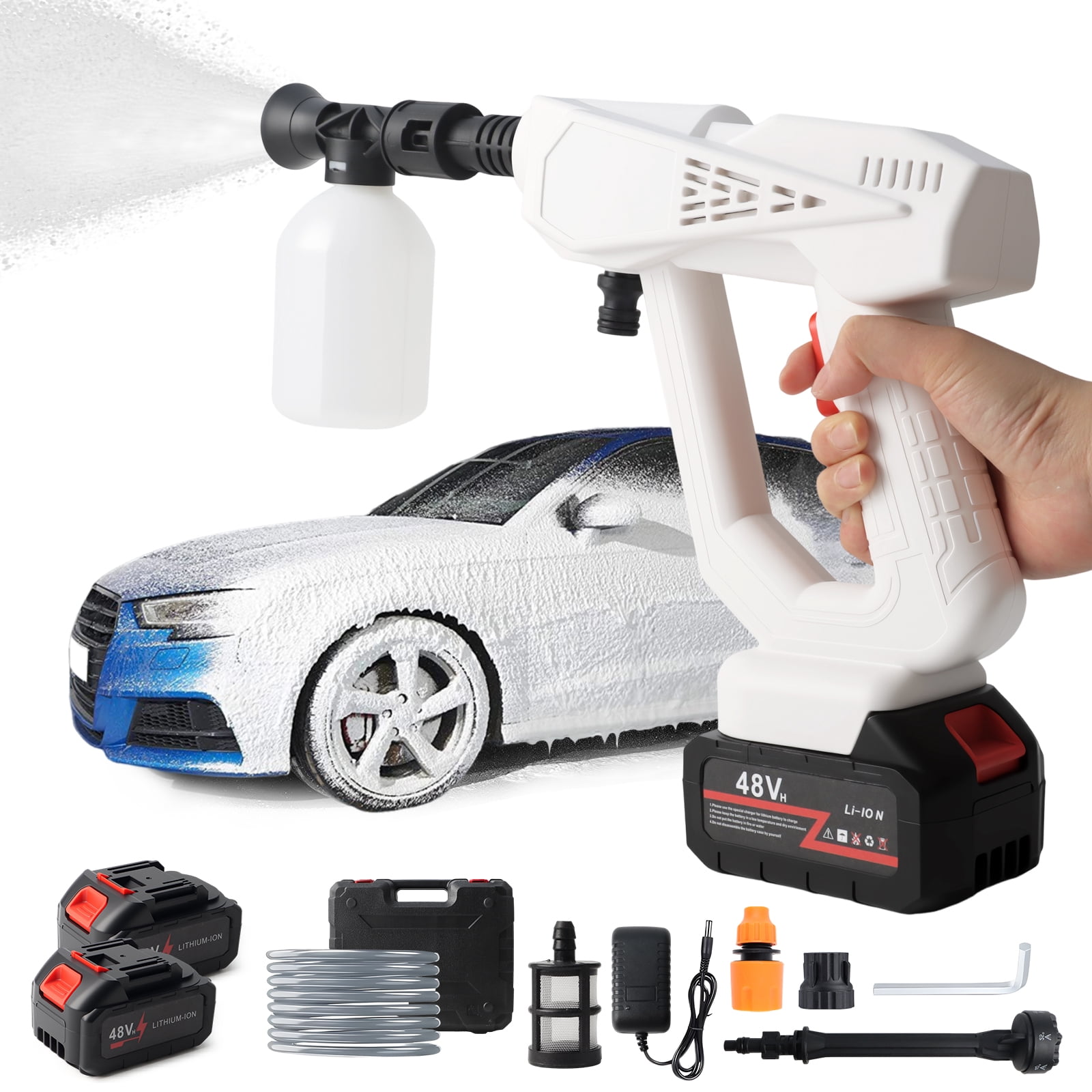 Portable Cordless Pressure Washer, 870 PSI Handheld High-Pressure Water Spray Wash Battery Powered Pressure Washer with 6-in-1 Nozzle for Garden Car Floor Yard Fence Wall Cleaning