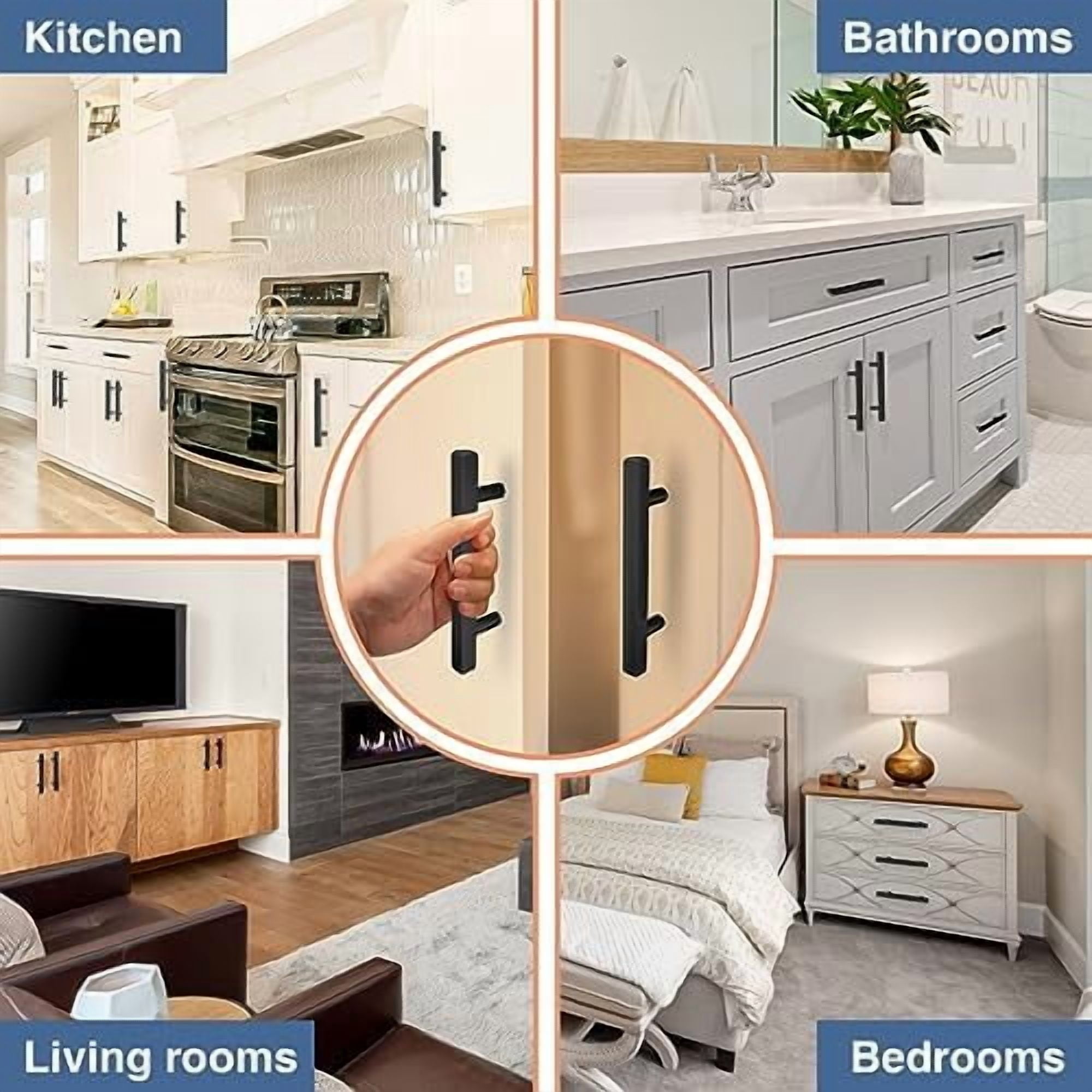 30 Pack 6 inch Square Cabinet Handles Matte Black Drawer Pulls, 3-3/4" Hole Center Kitchen Handles for Cabinet Pulls, Stainless Steel Cabinet Hardware for Bedroom Bathroom Office