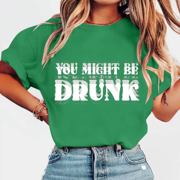 Uaswgudfs Women's Casual Short Sleeve Round Neck Graphic T Shirt, Loose Fit Comfy Tee for Summer Green S