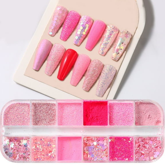 Superfine French Nail Glitter Powder - Pink Design Sugar Shiny Effect Candy Glitter Flakes Nail Pigment Dust Gel Polish Manicure Accessories Nail Chrome Powder DIY Crafts