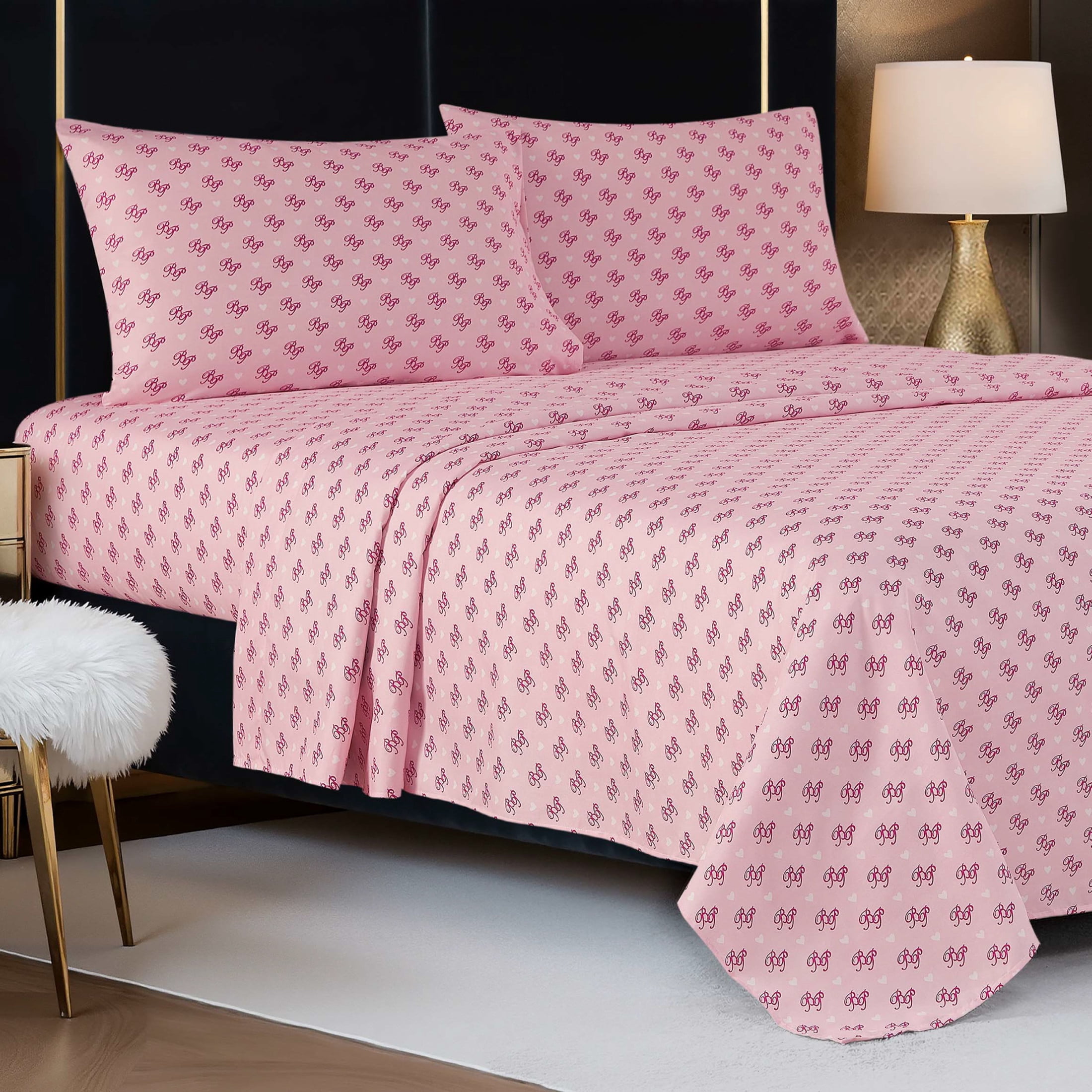 Baby Phat Printed Microfiber Sheet Sets, 4-Piece King, Pink