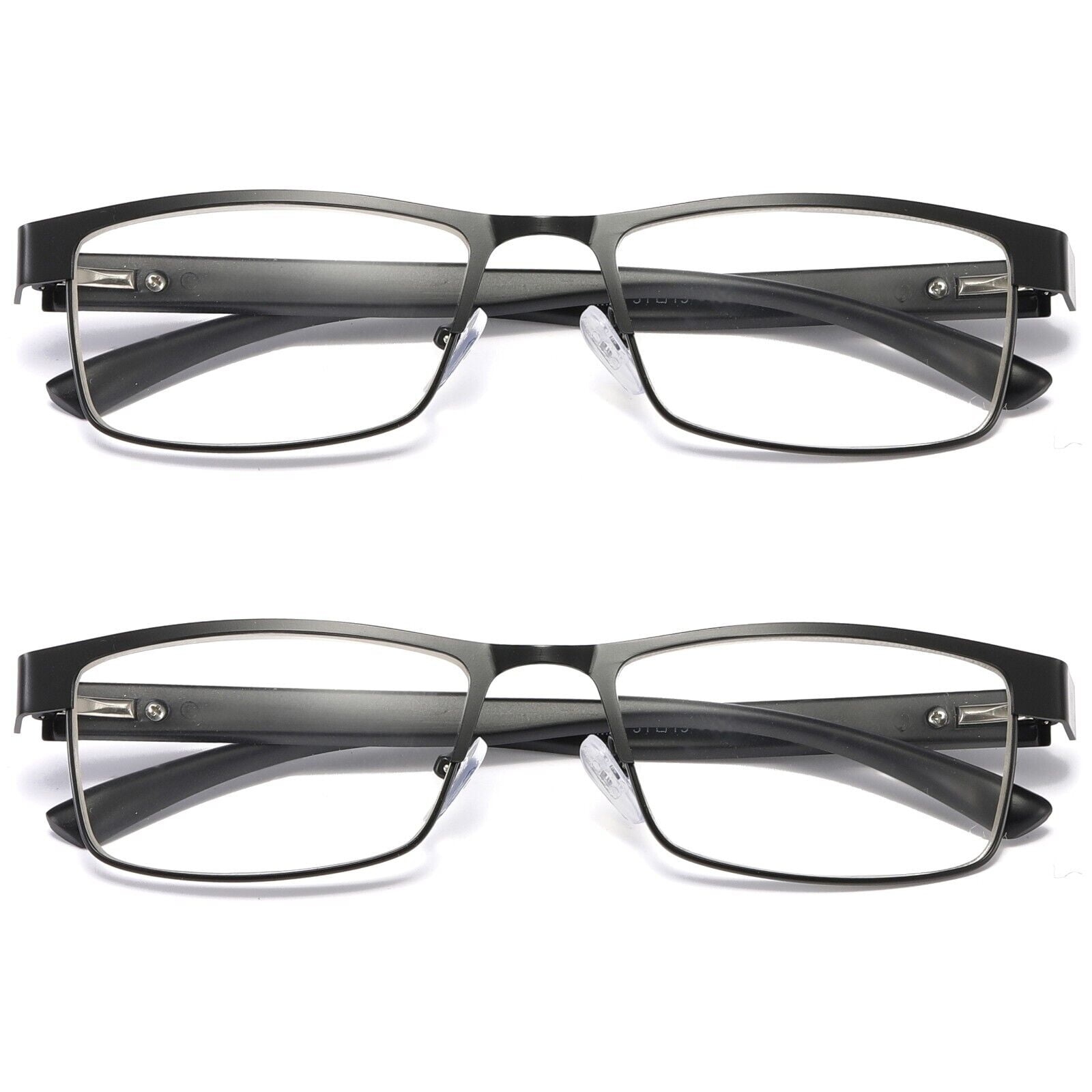 2 Pairs Mens Rectangular Blue Light Blocking Reading Glasses Spring Hinge Readers +0.75