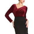 thumbnail image 4 of INSPIRE CHIC INSPIRE CHIC Women's Slim Fitted Top Asymmetrical Neck Casual Long Sleeve Velvet Blouse M Wine Red, 4 of 5