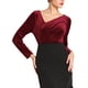 thumbnail image 4 of INSPIRAR CHIC Blusa de Fiesta Ajustada para Mujeres con Cuello Arrugado Asimétrico de Manga Larga de Terciopelo 2XL Rojo Vino, 4 of 5
