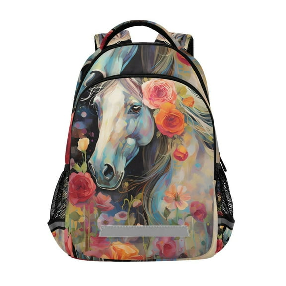 ALAZA Horses and Flowers Backpack Elementary School Bag Bookbag Travel Rucksack